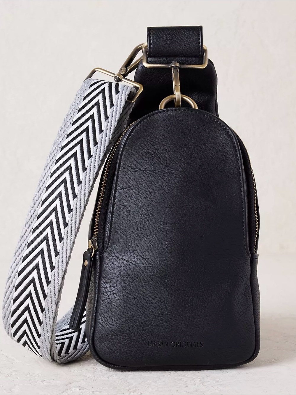 Urban Originals Black Sling Crossbody with Chevron Strap